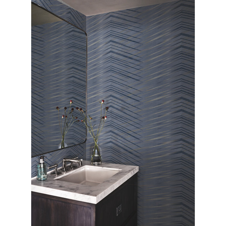 Navy Chevron Non-Pasted Washable Wallpaper Roll