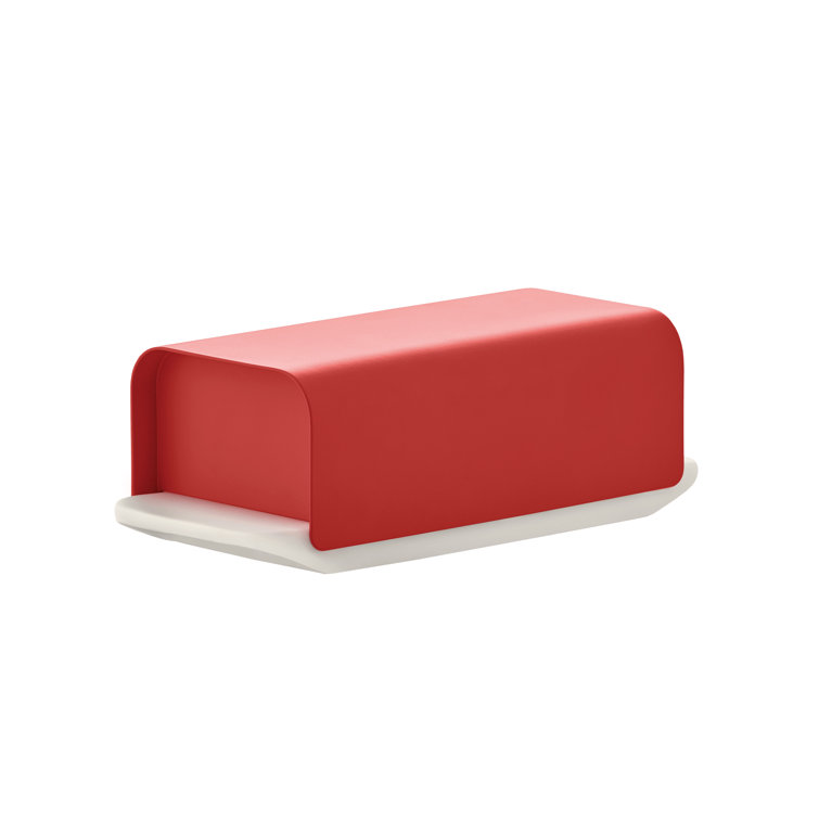 Red Stainless Steel and Porcelain Butter Dish