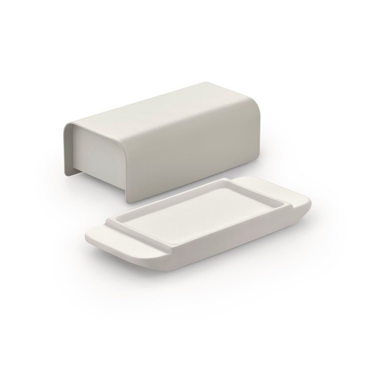 Warm Gray Stainless Steel and Porcelain Butter Dish
