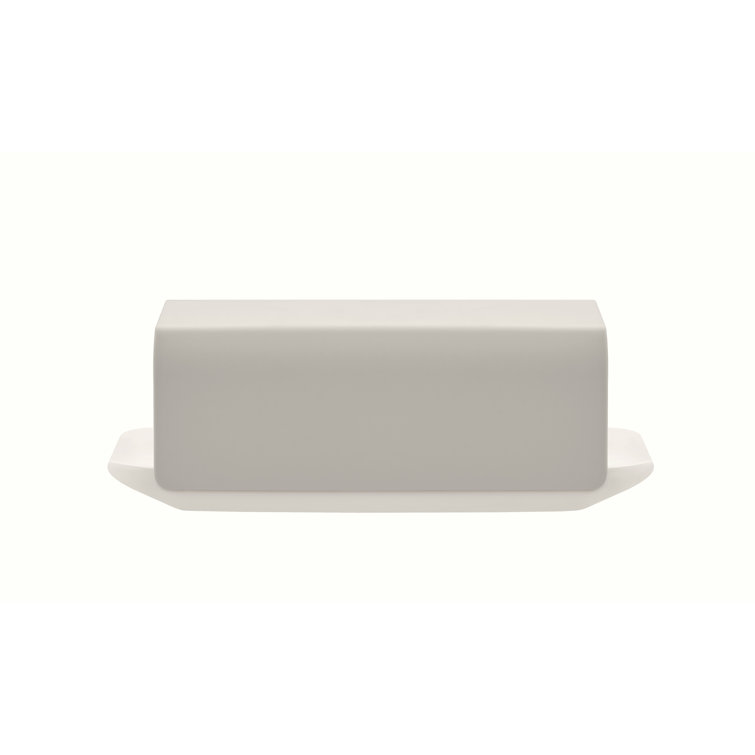 Warm Gray Stainless Steel and Porcelain Butter Dish