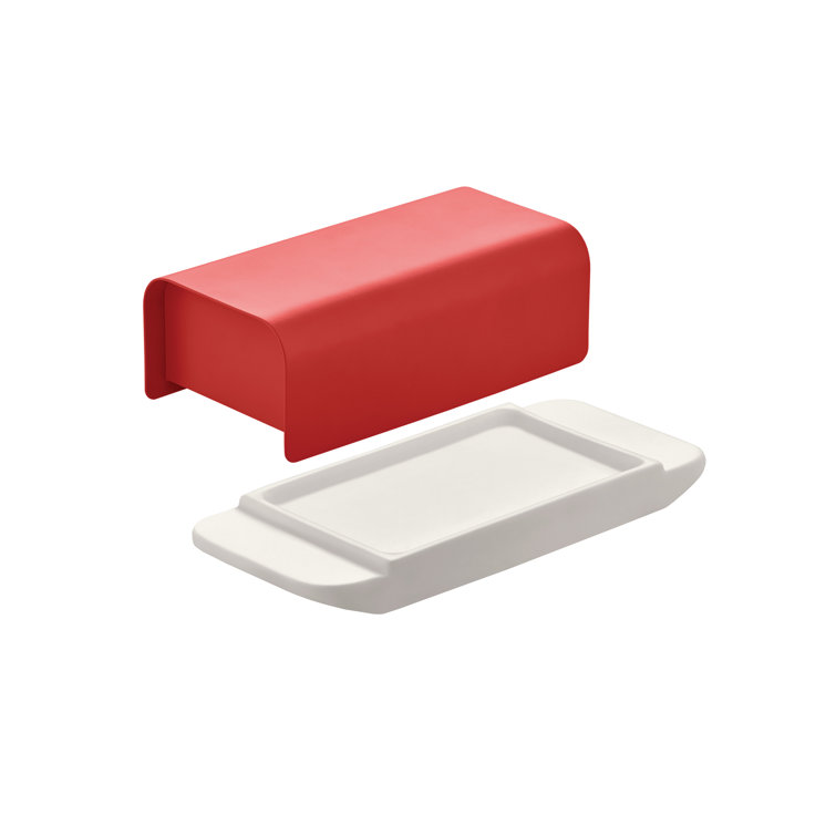 Red Stainless Steel and Porcelain Butter Dish
