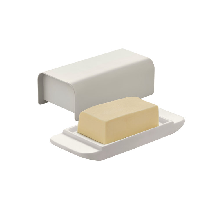 Warm Gray Stainless Steel and Porcelain Butter Dish