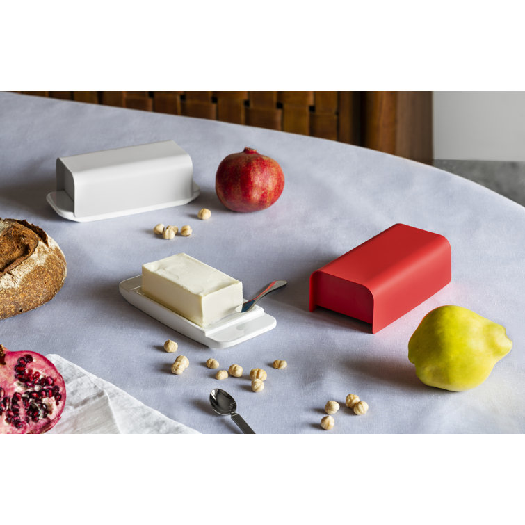 Warm Gray Stainless Steel and Porcelain Butter Dish
