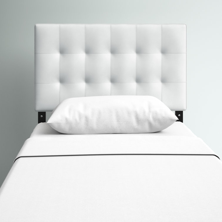 White Twin Upholstered Tufted Leather Headboard