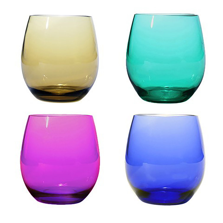 Multicolor Shatterproof Stemless Wine Glass Set of 4