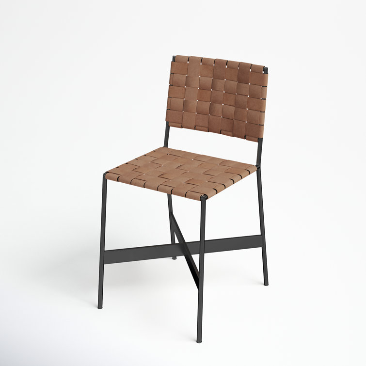 Tan Faux Leather Upholstered Parsons Side Chair with Metal Frame