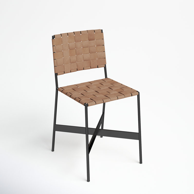 Tan Faux Leather Upholstered Parsons Side Chair with Metal Frame