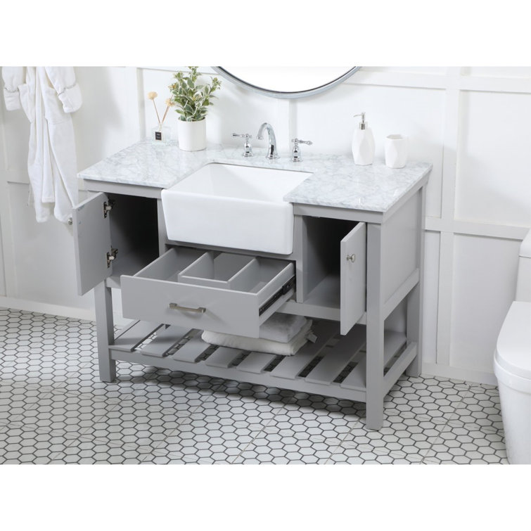 Gray Solid Wood and MDF Single Bathroom Vanity with Carrara Marble Top