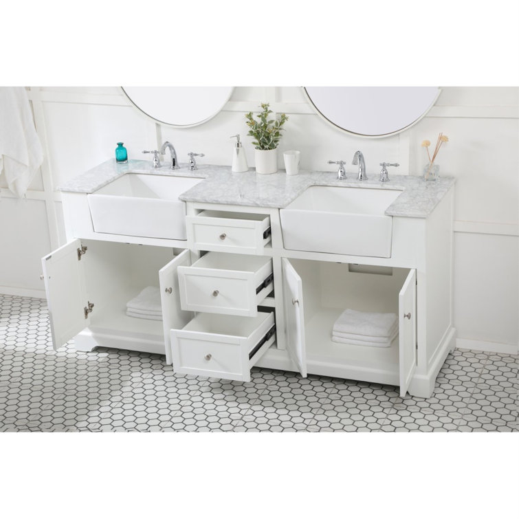 Franklin 72" White Double Bathroom Vanity with Carrara Marble Top