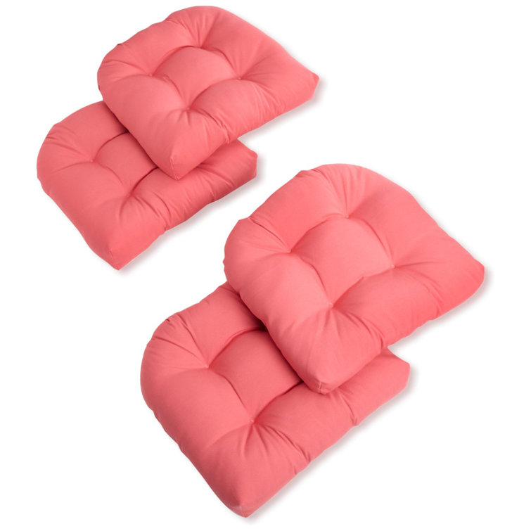 Berry Pink Tufted Twill Indoor Chair Cushions, Set of 4
