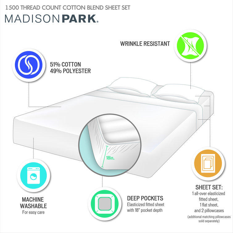 Queen White Cotton Polyester Sateen Sheet Set