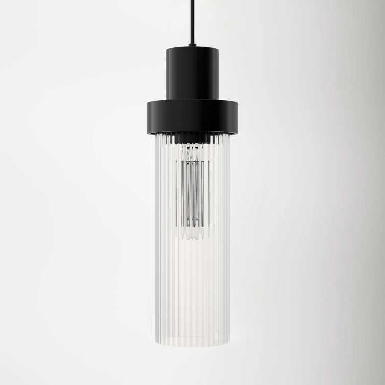 Matte Black Ribbed Glass Single Pendant Light