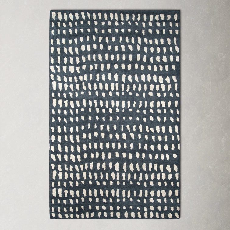Navy and White Hand-Tufted Wool Rectangular Rug 8' x 10'