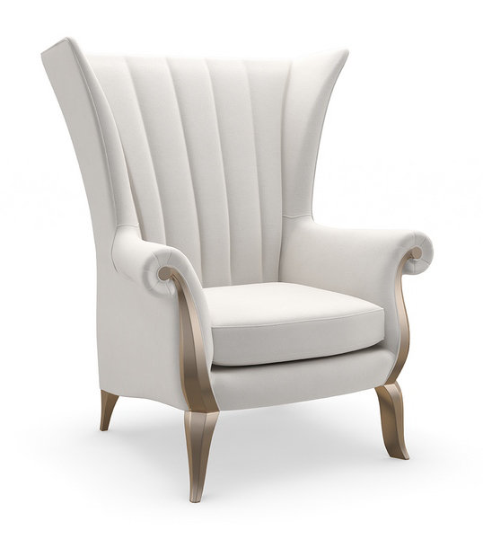 Valentina Cream Upholstered Wingback Accent Chair with Gold Trim