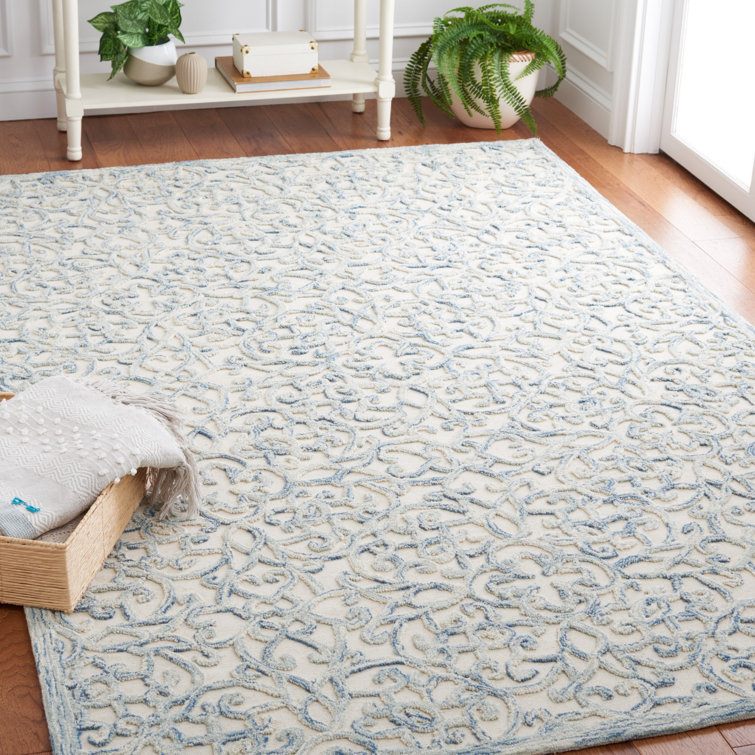 Ivory Floral Tufted Handmade Wool Square Rug