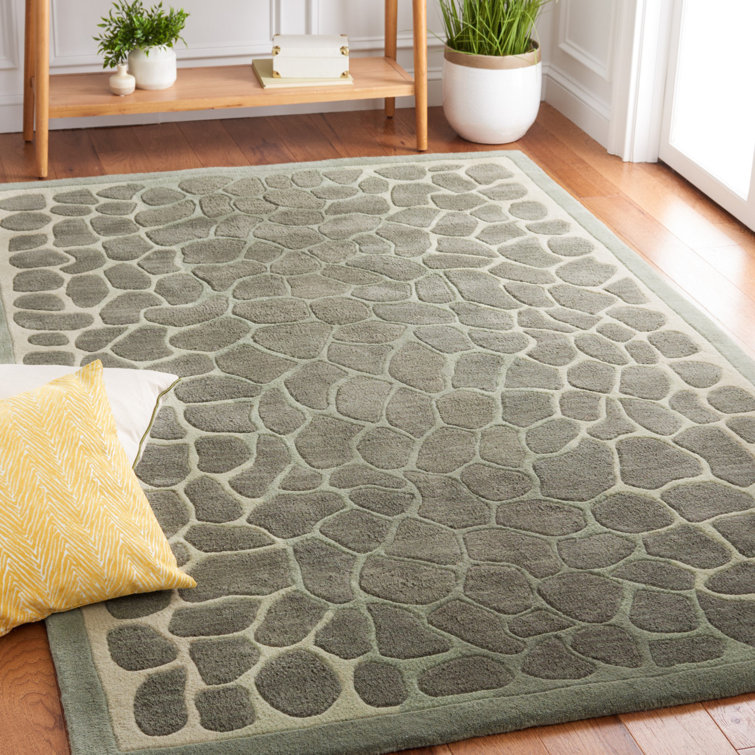 Hand-Knotted Geometric Grassland Green Wool Area Rug, 5' x 8'
