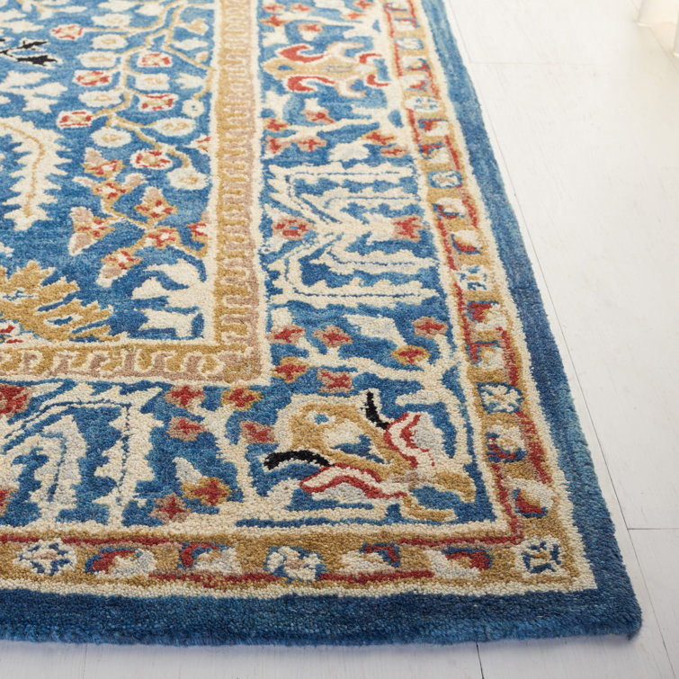 Handmade Dark Blue and Multi Wool Tufted Area Rug