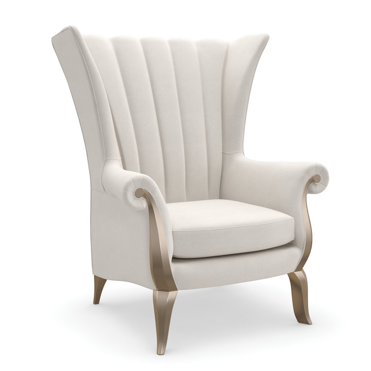 Valentina Cream Upholstered Wingback Accent Chair with Gold Trim