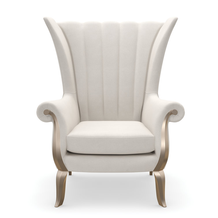 Valentina Cream Upholstered Wingback Accent Chair with Gold Trim