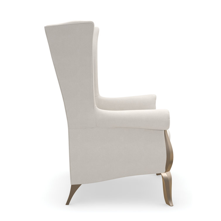 Valentina Cream Upholstered Wingback Accent Chair with Gold Trim