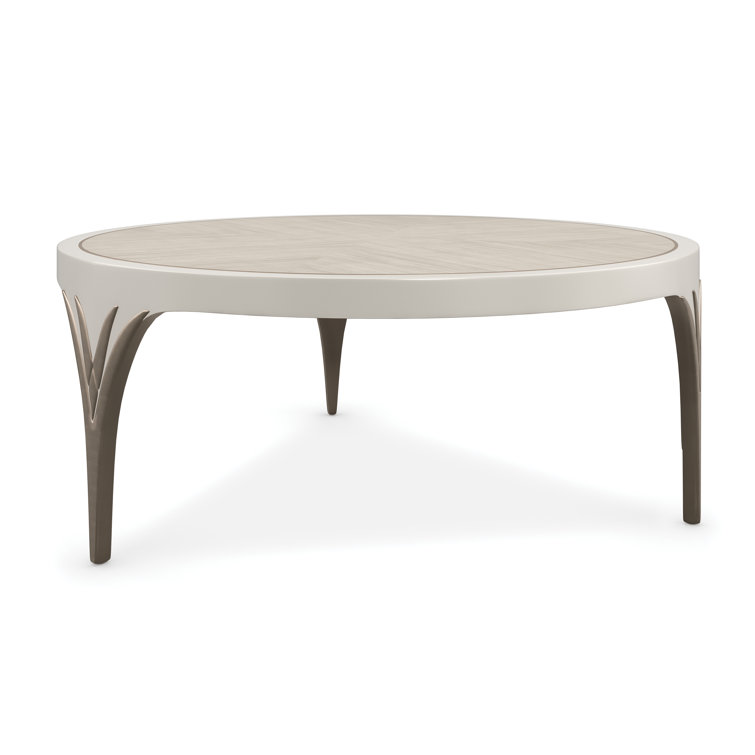 Transitional Round Nesting Cocktail Table in Brown & White with Storage