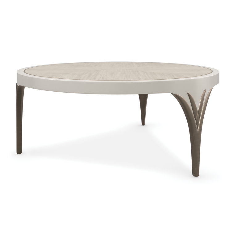 Transitional Round Nesting Cocktail Table in Brown & White with Storage
