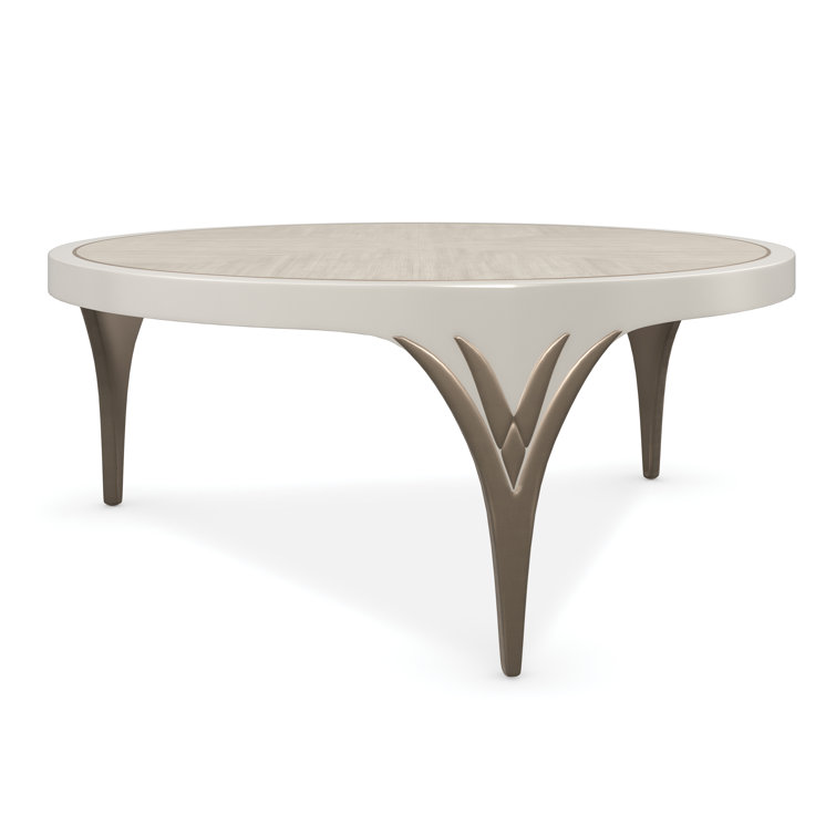 Transitional Round Nesting Cocktail Table in Brown & White with Storage