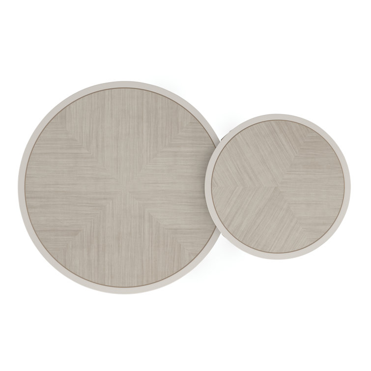 Transitional Round Nesting Cocktail Table in Brown & White with Storage