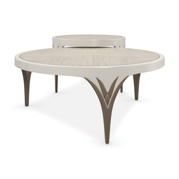 Transitional Round Nesting Cocktail Table in Brown & White with Storage