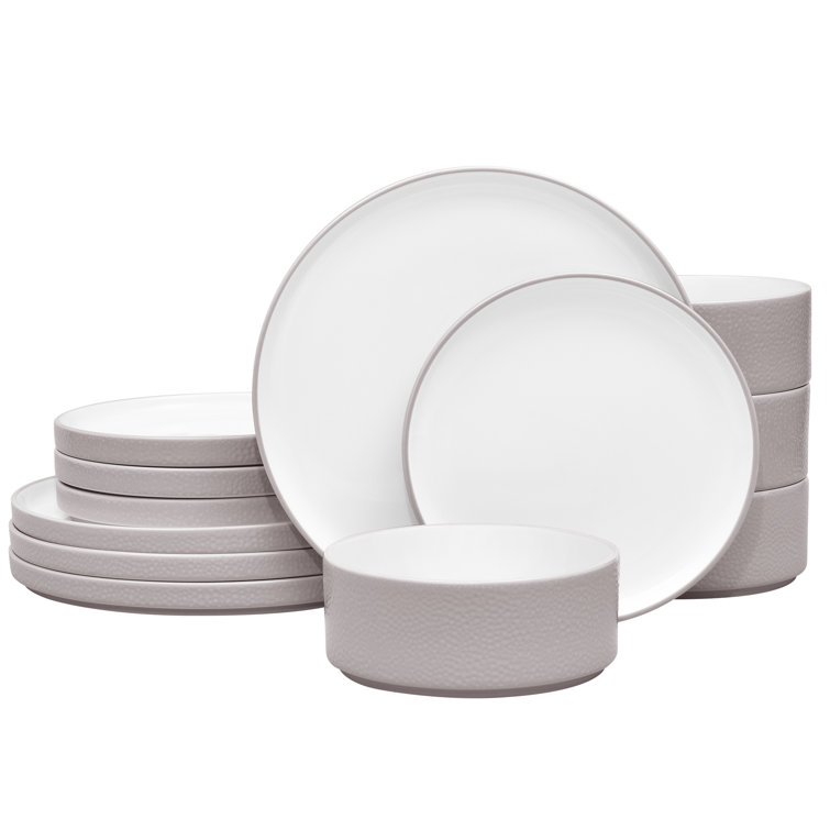 Taupe and White Porcelain 12-Piece Dinnerware Set, Service for 4