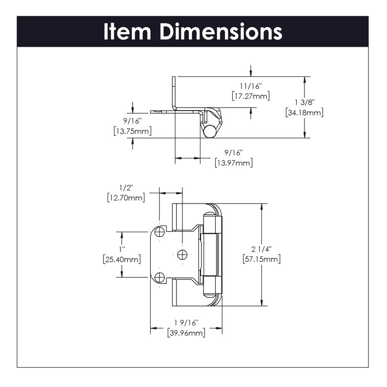 Polished Brass Semi-Concealed 1/2 Inch Overlay Cabinet Hinges