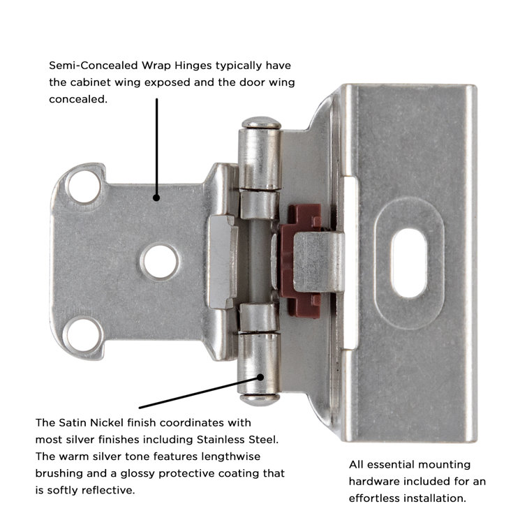 Satin Nickel Self-Closing Semi-Concealed Cabinet Hinges