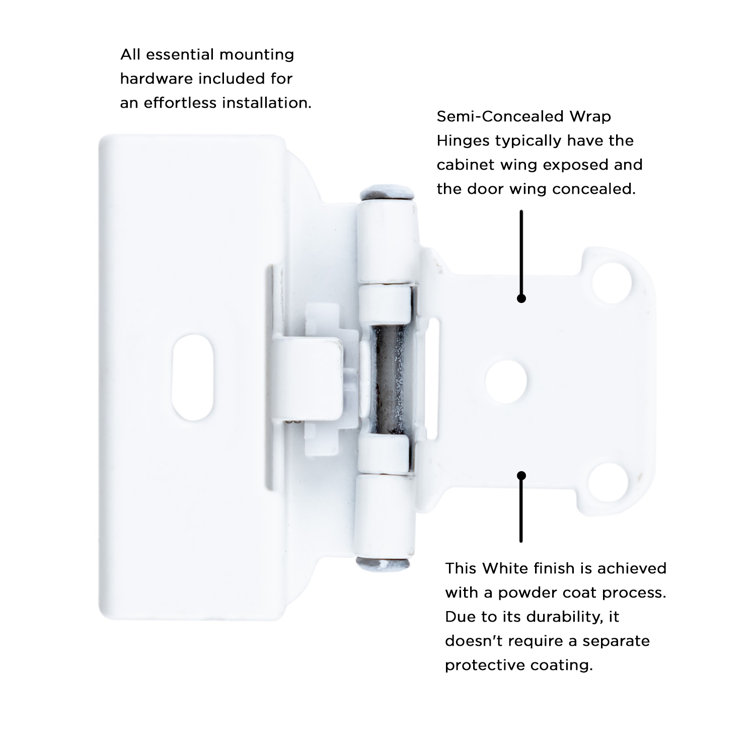 White Powder Coat Full Wrap Cabinet Hinges