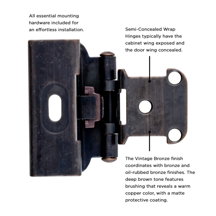 Vintage Bronze Semi-Concealed Self-Closing Cabinet Hinges