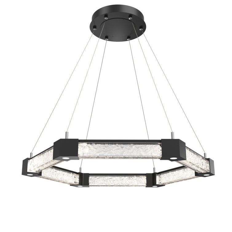 Axis Hexagonal Matte Black LED Chandelier with Artisan Glass