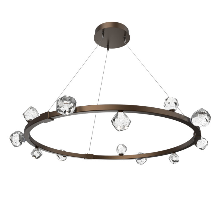 Celestial Bronze 40'' LED Ring Chandelier with Artisan Glass