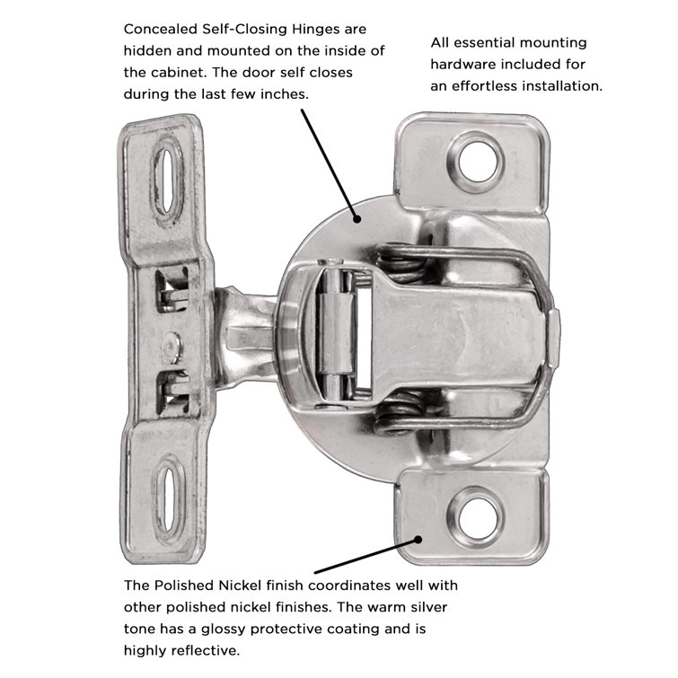 Polished Nickel Self-Close Cabinet Hinges 10-Pack