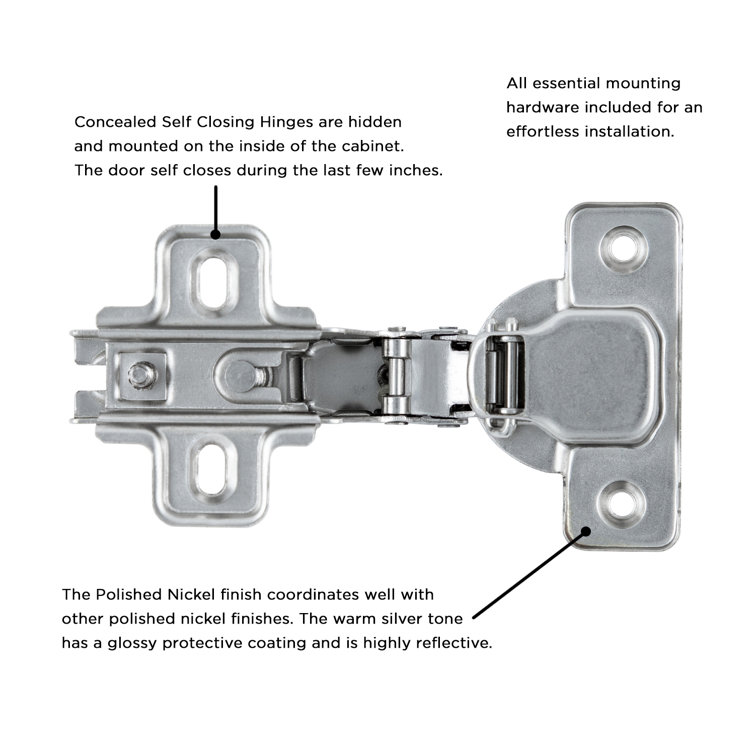 Brushed Nickel Frameless Cabinet Hinge with 105° Opening