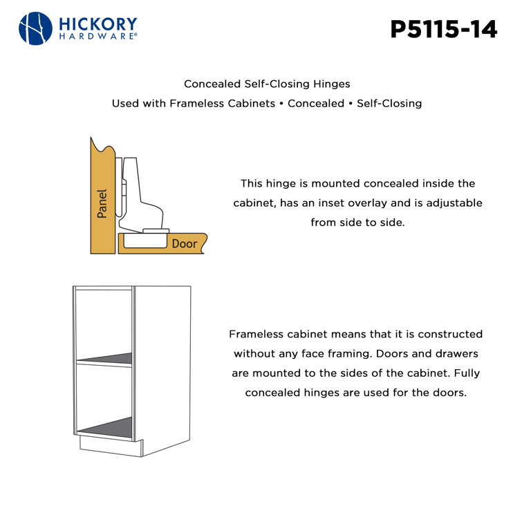 Brushed Nickel Frameless Cabinet Hinge with 105° Opening