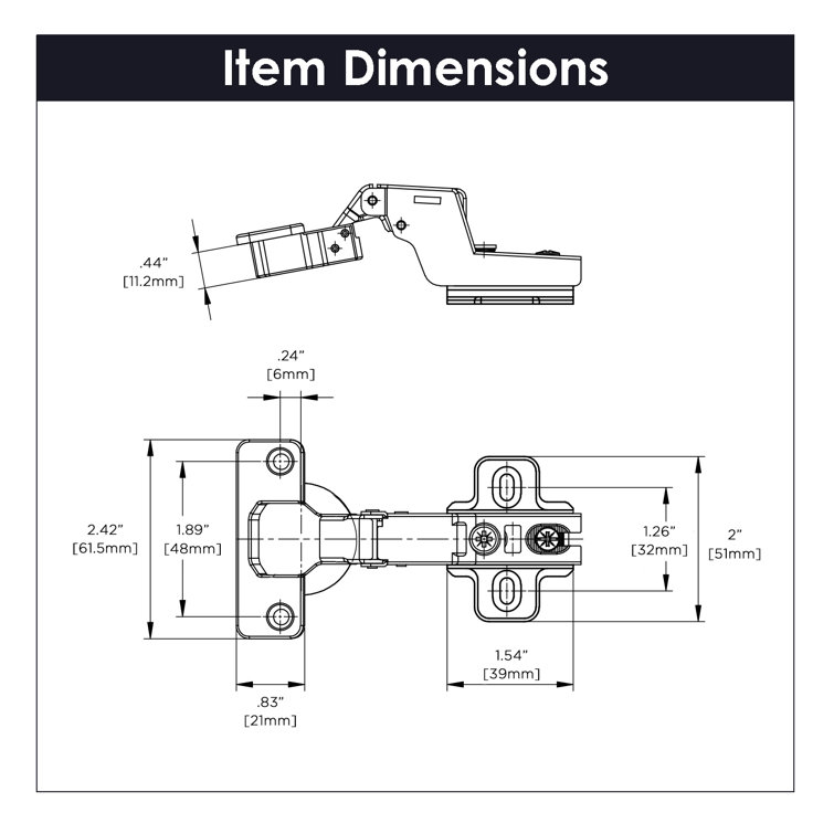 Brushed Nickel Frameless Cabinet Hinge with 105° Opening