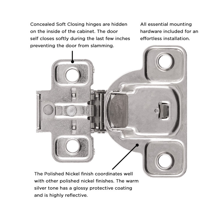 Polished Nickel Soft-Close Euro Cabinet Hinges