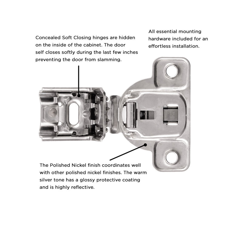 Polished Nickel Soft-Close Concealed Cabinet Hinges