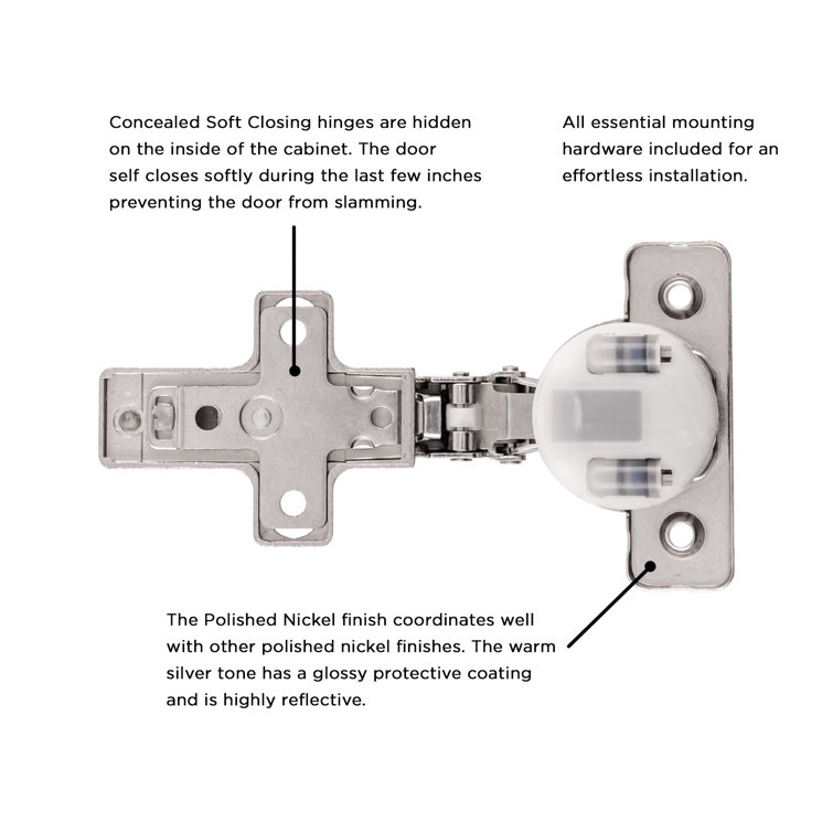 Polished Nickel Full Overlay Concealed Euro Cabinet Door Hinges