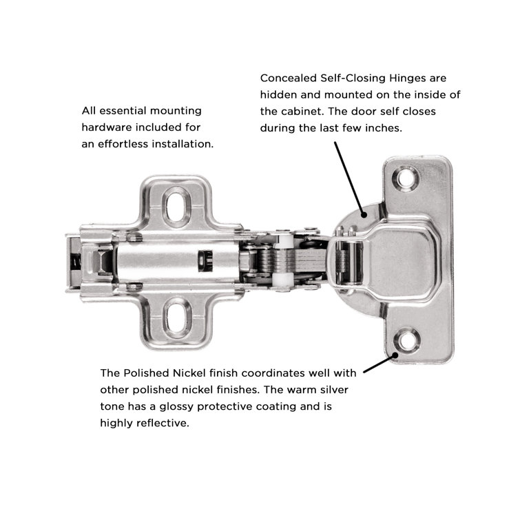 Polished Nickel Soft Close Frameless Cabinet Hinges, 10-Pack
