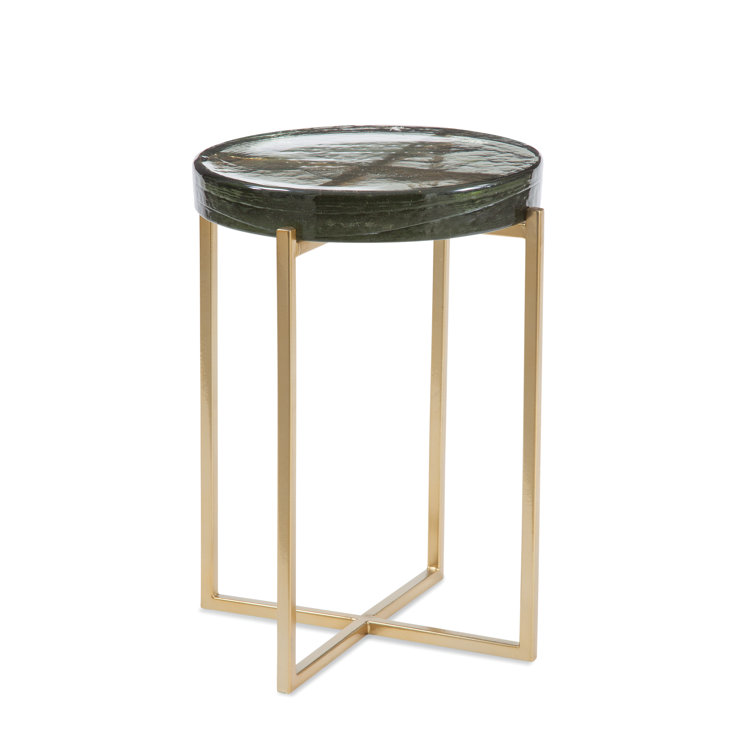 Round Glass Top End Table with Gold Cross Legs