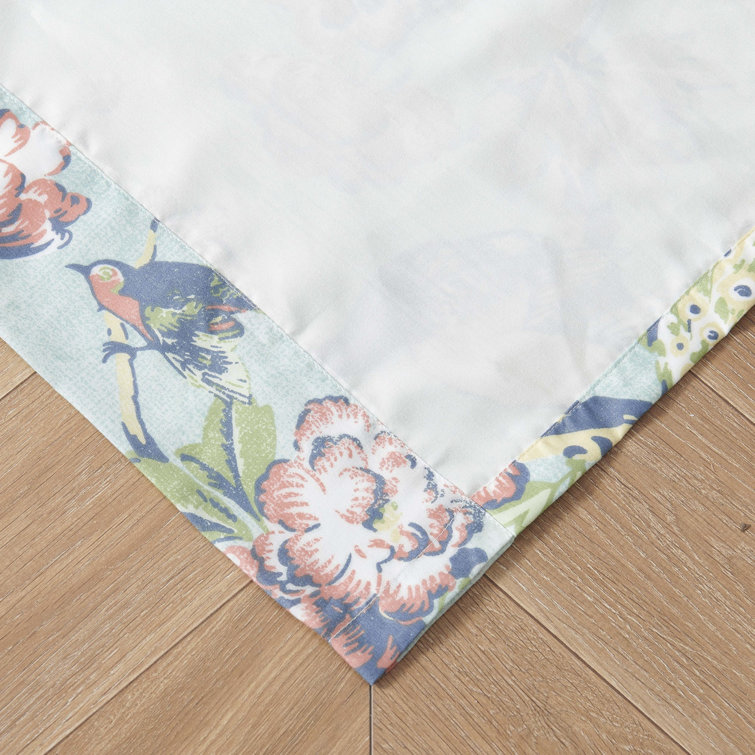 Pavona Blue Floral Light-Filtering Polyester Curtain Panels