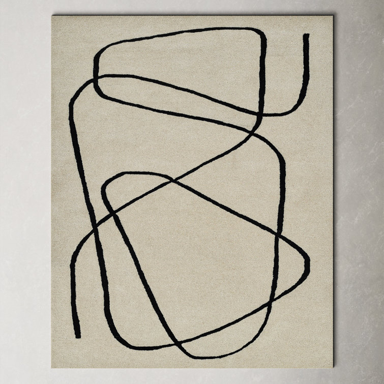 Shayla Whistler Abstract Hand-Tufted Wool Rug - White/Black, 5' x 8'
