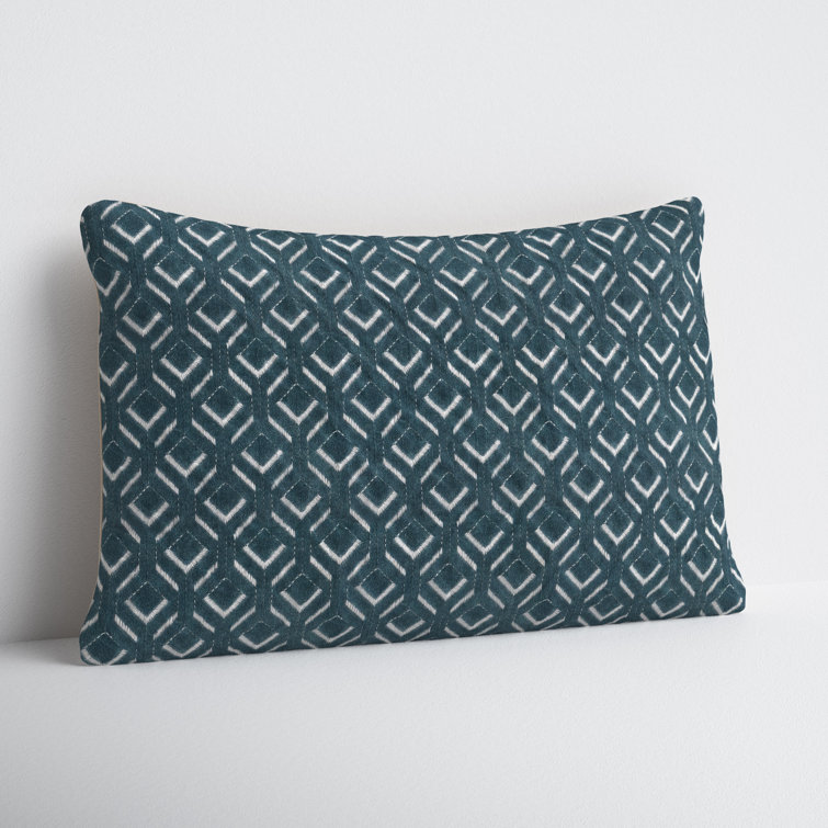 Blue Embroidered Cotton Lumbar Throw Pillow