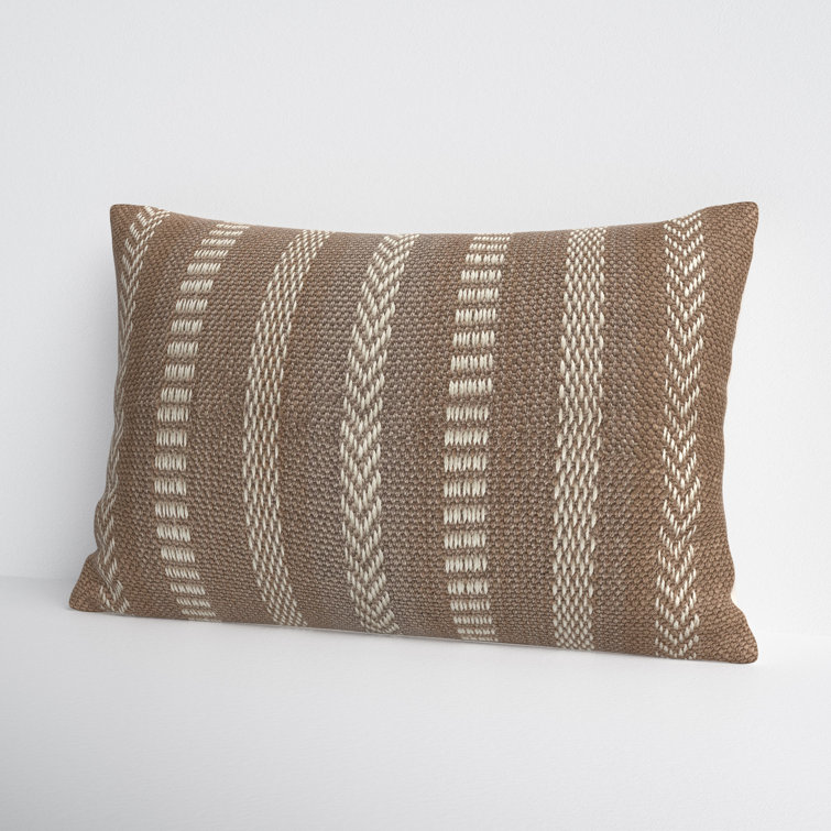 Taupe and Beige Embroidered Rectangular Lumbar Pillow