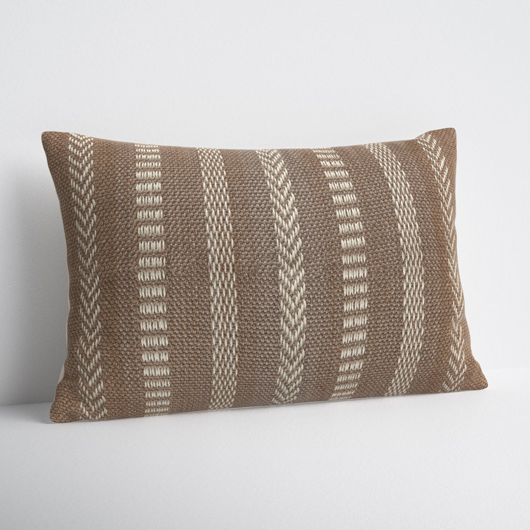 Taupe and Beige Embroidered Rectangular Lumbar Pillow